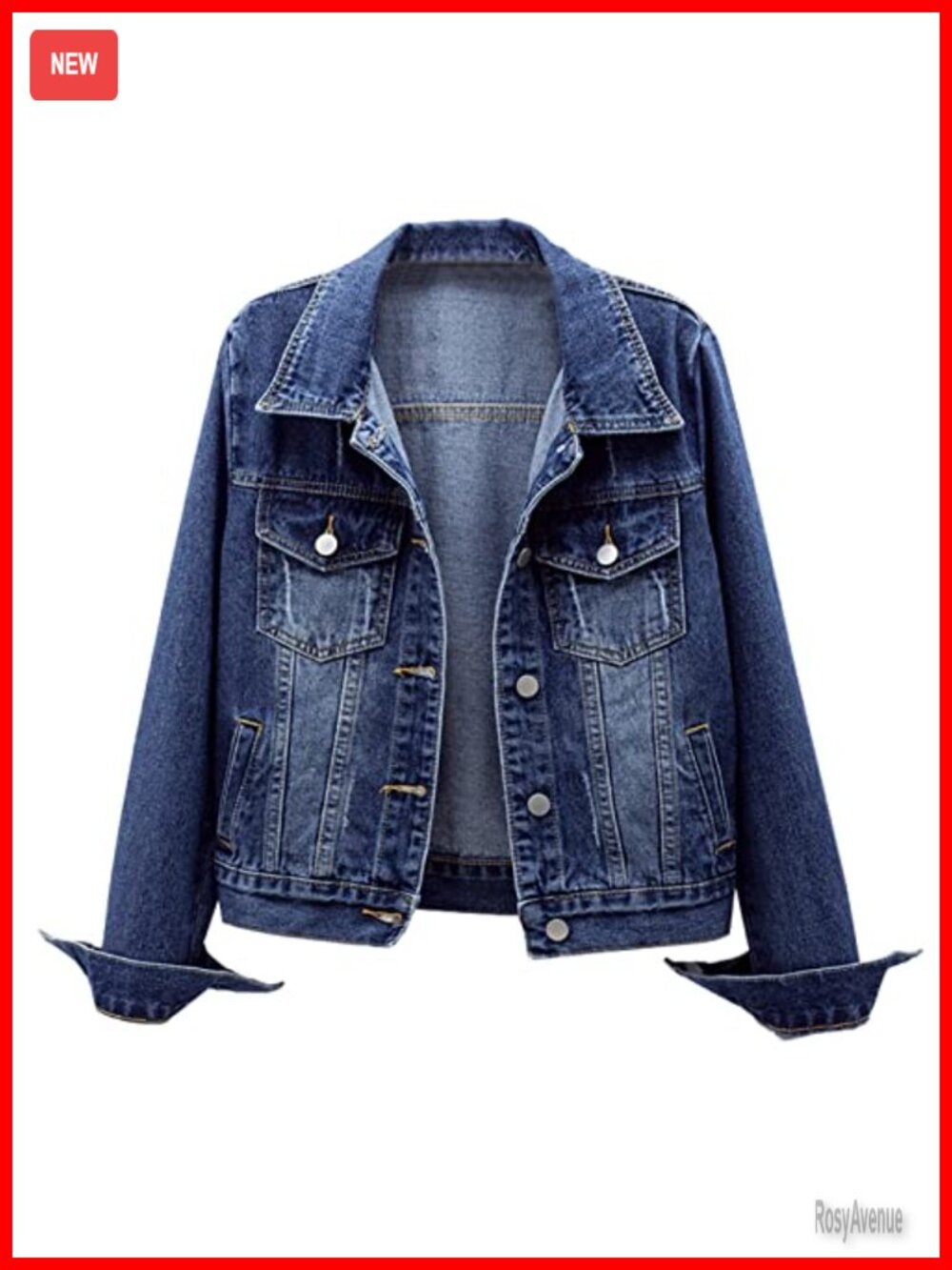 Oversized Distressed Denim Jacket Cotton Polyester Blend